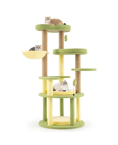 Sugift Multi-level Avocado Theme Cat Tree Tower with Wide Perch and Rotatable Basket