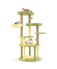 Sugift Multi-level Avocado Theme Cat Tree Tower with Wide Perch and Rotatable Basket
