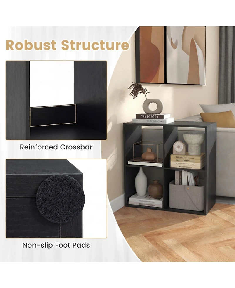 Sugift 4 Cube Bookshelf with Back Guardrail for Living Room Bedroom