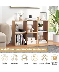 Sugift 6 Cube Bookshelf with Back Guardrail for Living Room Bedroom