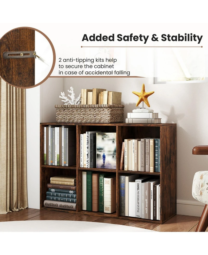 Sugift Modern 6-Cube Bookcase with Anti-Tipping Kits for Bedroom Living Room