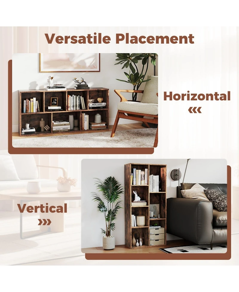 Sugift Vertical or Horizontal Freestanding Bookshelf with 7 Compartments