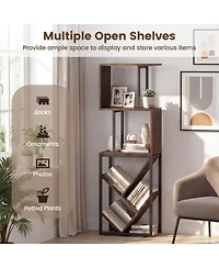 Sugift 6-Tier Floor Standing S-Shaped Geometric Tree Bookshelf Bookcase with Open Shelves