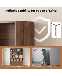 Sugift Bookshelf With 4 Doors and 2 Anti-Tipping Kits for Home Office