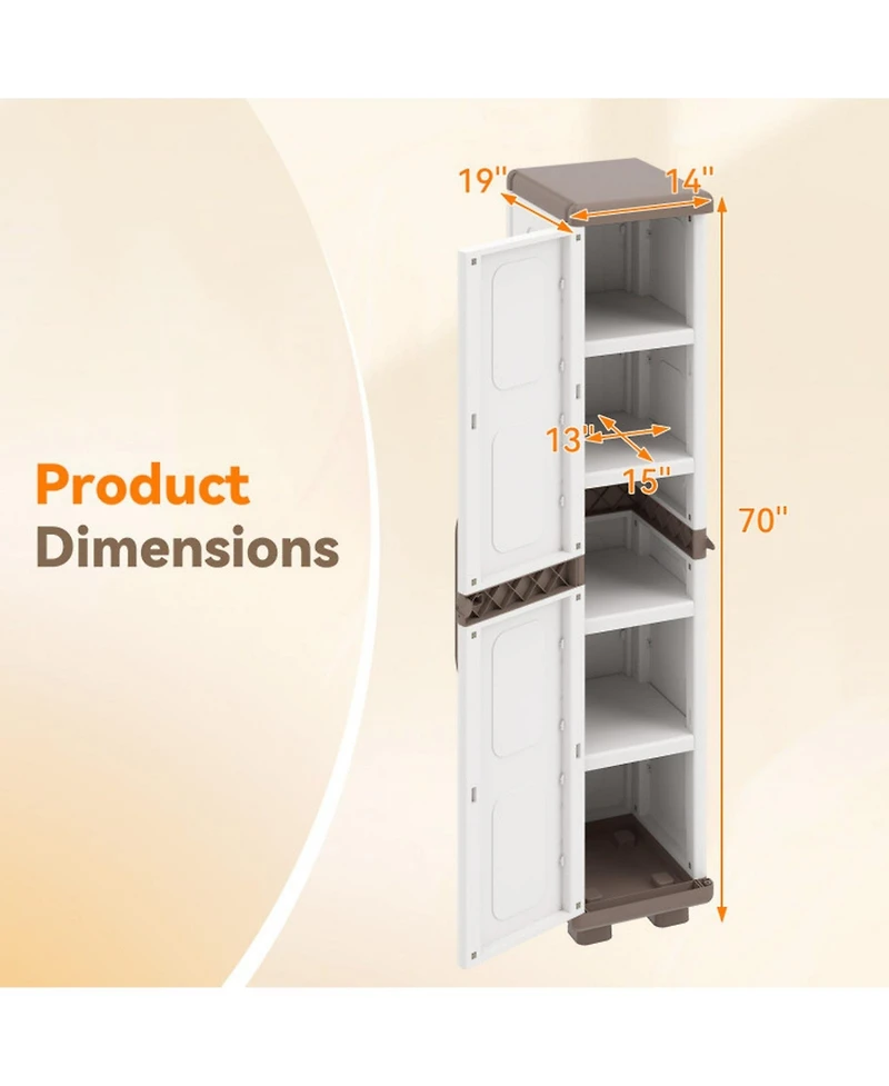 Sugift Plastic Pantry Storage Cabinet with 4 Adjustable Shelves and Single Door for Kitchen Living Room