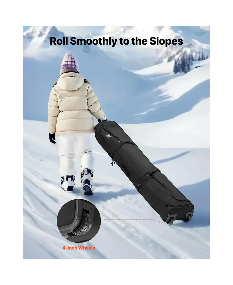 Hongge Padded Snowboard Roller Bag Fits Skis up to 68.9 in