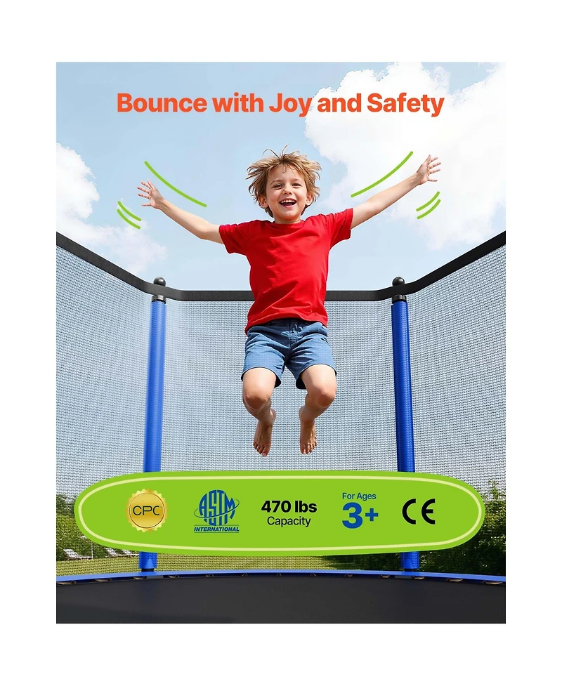 Hongge 15 ft Round Outdoor Trampoline with Zippered Enclosure Net