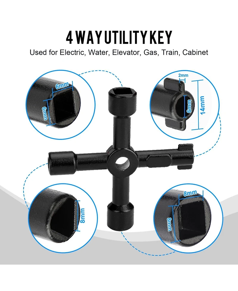Xdovet Water Meter Key 4-Way T-Handle Shut Off Tool