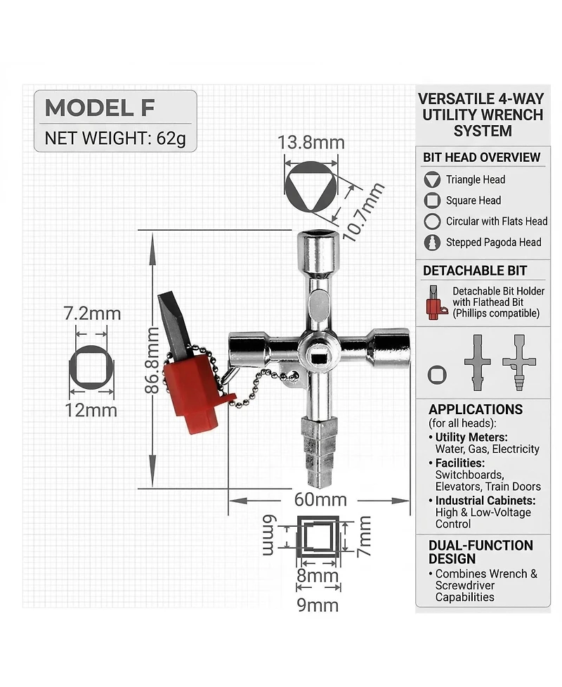 Xdovet 24-in-1 Universal Utility Key Zinc Alloy Plumber Tool