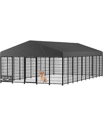 Aecojoy 10x20 Ft Outdoor Dog Kennel Extra Large Run with Roof Rust Resistant Steel Tube