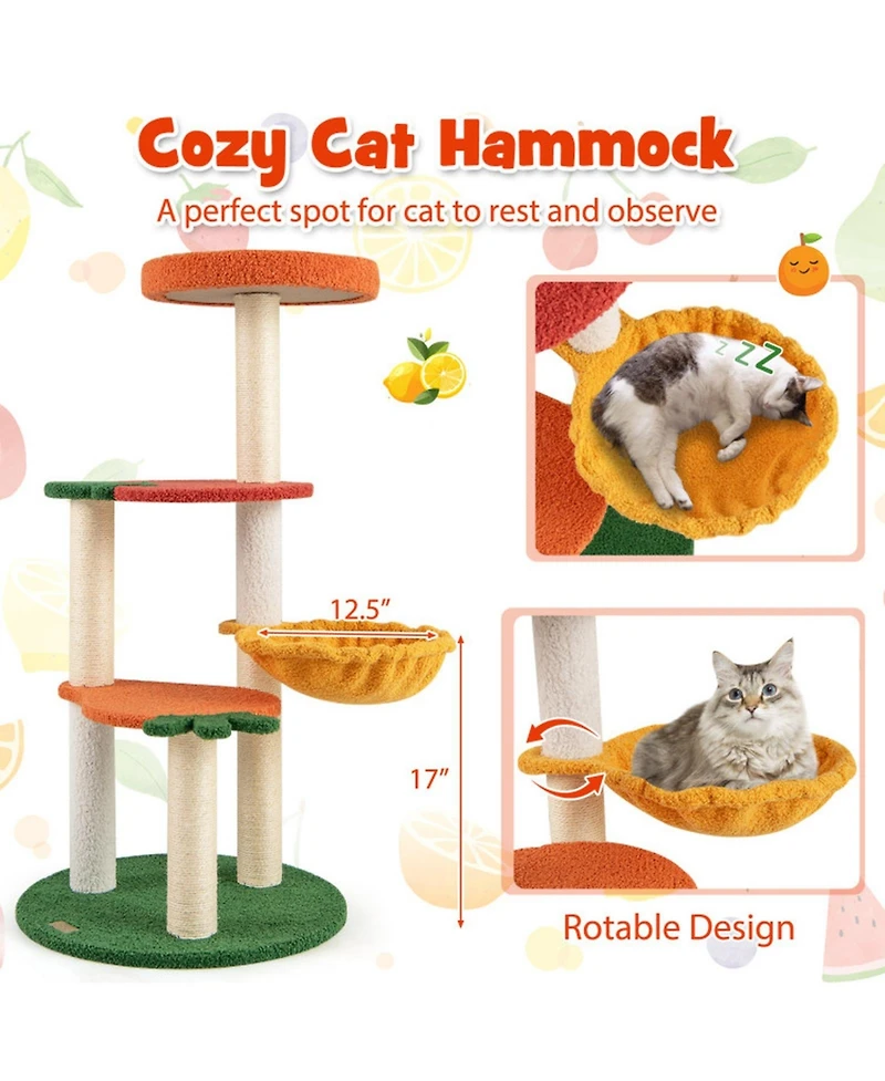 Sugift Multi-Level Cat Tree Pet Activity Center with Fruit-Shaped Platforms and Sisal Scratching Posts