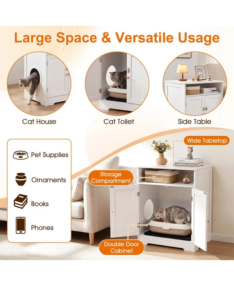 Sugift Wooden Hidden Cat Litter Box Enclosure Pet Washroom Furniture