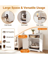 Sugift Wooden Hidden Cat Litter Box Enclosure Pet Washroom Furniture