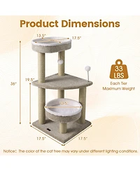 Sugift 36in Carpeted Cat Tree with Plush Perches Scratching Posts and Dangling Ball