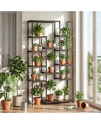 Sugift 71 Inch Tall Vintage Geometric Bookshelf with 12 Open Shelves