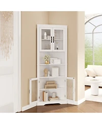 Sugift 67 Inch Tall Triangular Corner Buffet Cabinet with Tempered Glass Doors and 6-Tier Storage