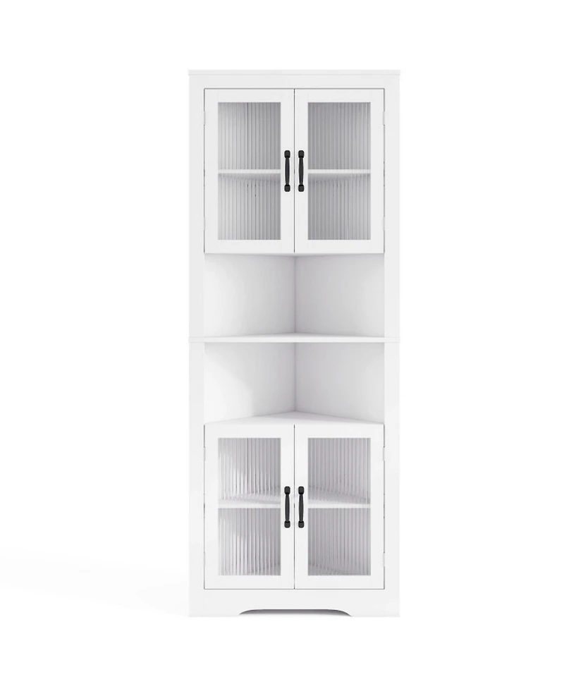 Sugift 67 Inch Tall Triangular Corner Buffet Cabinet with Tempered Glass Doors and 6-Tier Storage