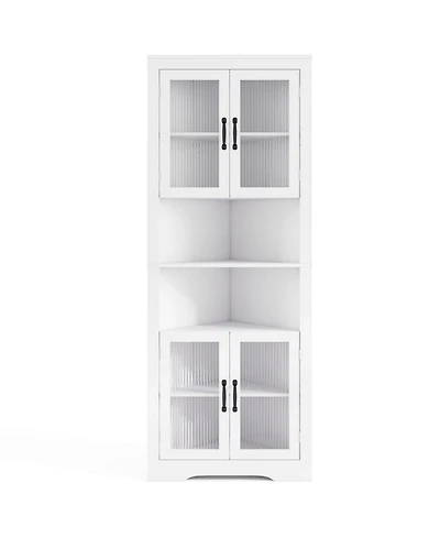 Sugift 67 Inch Tall Triangular Corner Buffet Cabinet with Tempered Glass Doors and 6-Tier Storage