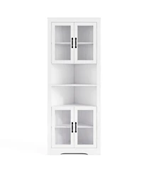 Sugift 67 Inch Tall Triangular Corner Buffet Cabinet with Tempered Glass Doors and 6-Tier Storage