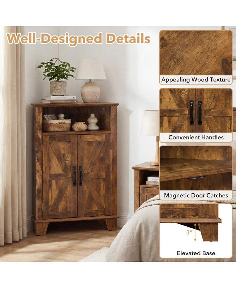 Sugift 4-Tier Corner Storage Cabinet with Open Shelf and 2-Door Cabinet