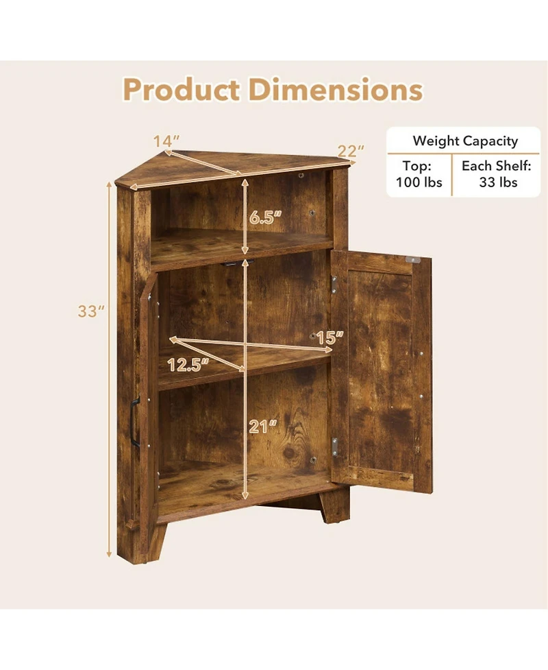 Sugift 4-Tier Corner Storage Cabinet with Open Shelf and 2-Door Cabinet
