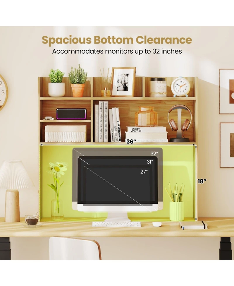 Sugift Desktop Bookshelf Storage Hutch With 6 Shelves and Adjustable Shelf