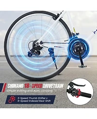 Hongge 700C Aluminum Hybrid Bike with 18-Speed Shimano Drivetrain