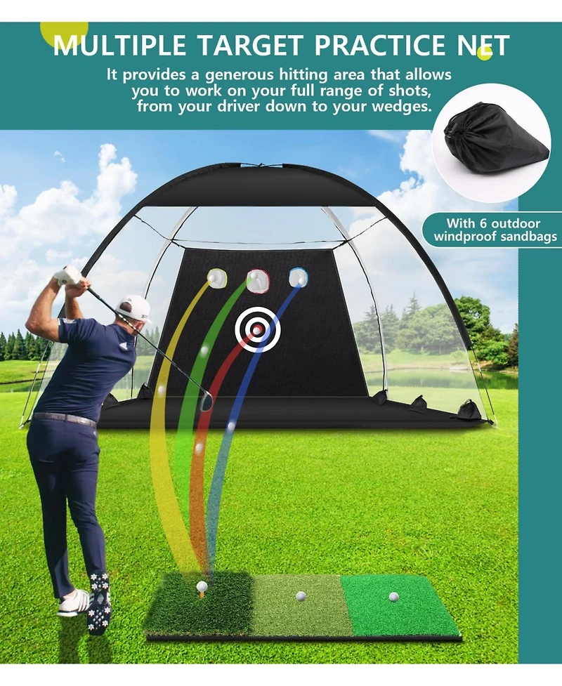 Aofar Golf Practice Net Tri-turf Mat Indoor Chipping Aid All-season 10x7feet