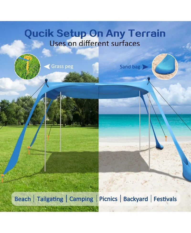 Aofar Beach Tent UPF50+ Sun Shelter Windproof 4 Poles Outdoor Camping Family 11x11 Feet