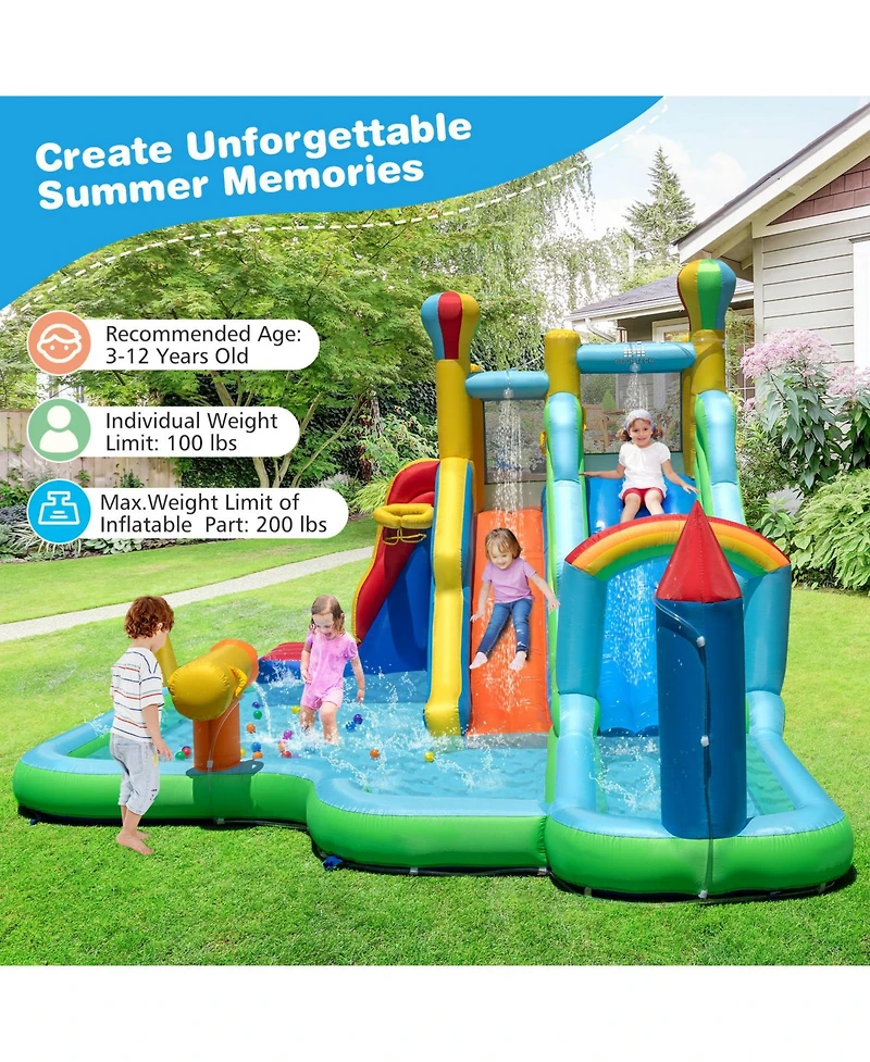 Gymax Inflatable Water Park with Climbing Wall Basketball Rim Splash Pool Blower Excluded