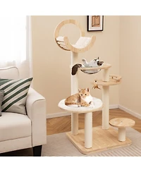Sugift 4-in-1 Wooden Cat Tower with Space Capsule Nest for Indoor Cats