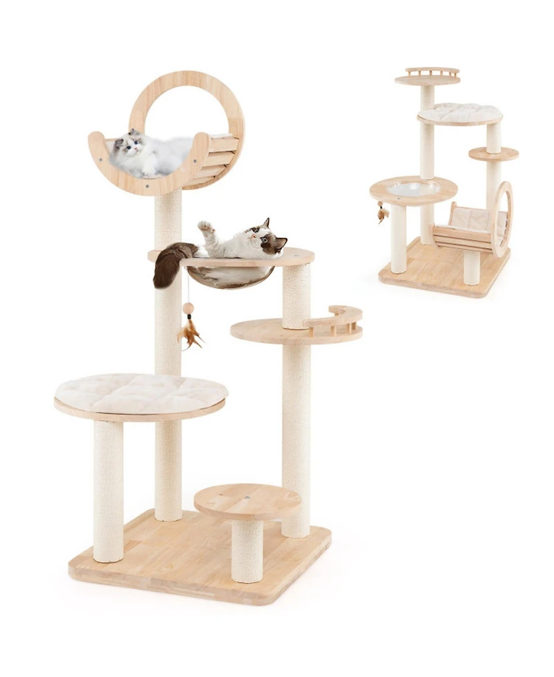 Sugift 4-in-1 Wooden Cat Tower with Space Capsule Nest for Indoor Cats