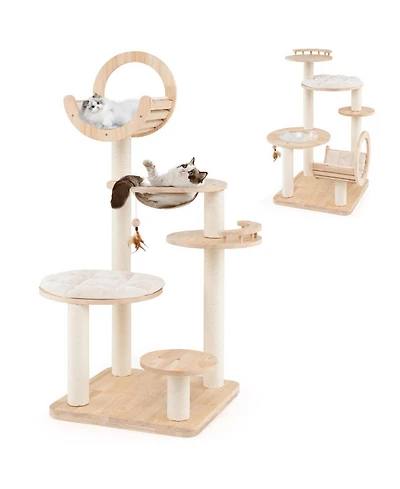 Sugift 4-in-1 Wooden Cat Tower with Space Capsule Nest for Indoor Cats