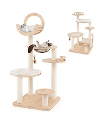 Sugift 4-in-1 Wooden Cat Tower with Space Capsule Nest for Indoor Cats
