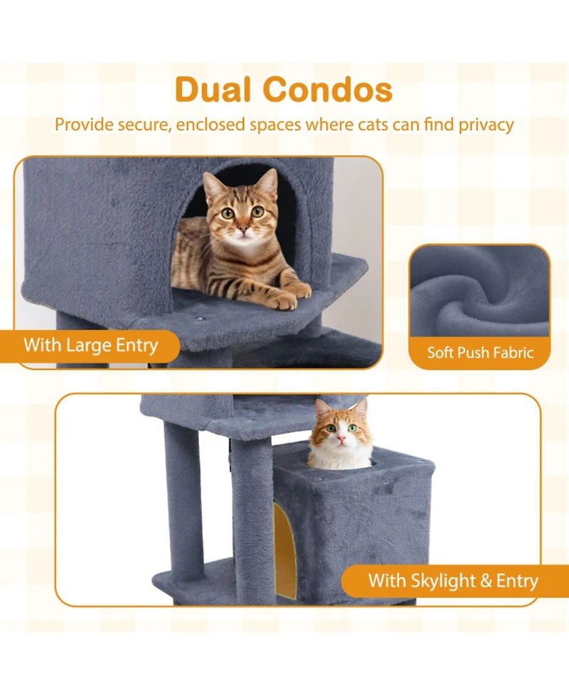 Sugift 57 in Cat Tree with Dual Condos Hammock and 2 Dangling Balls