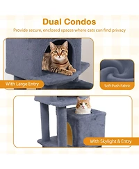 Sugift 57 in Cat Tree with Dual Condos Hammock and 2 Dangling Balls