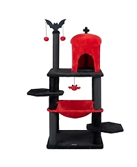 Sugift 60in Gothic Cat Tower with Plush Perch and Spider Hanging Toys for Halloween