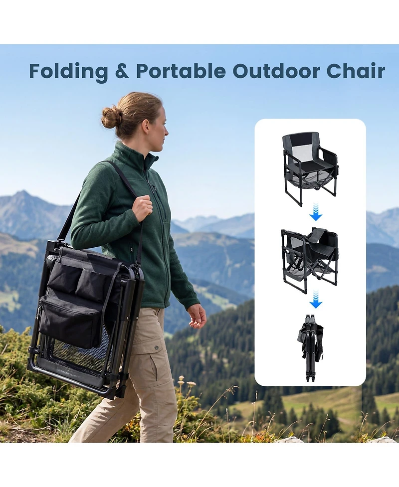 Gymax Outdoor Camping Chair for Adults with Cup Holder and Side Pocket Bottle Opener