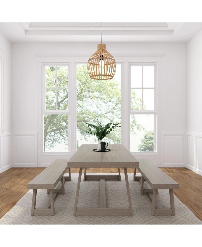 Plank+Beam 94" Classic Solid Wood Dining Table Set with 2 Benches