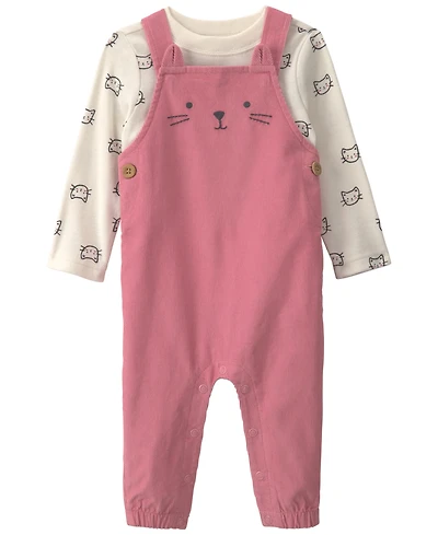Carters Baby Girls' Cat Long-Sleeve Top and Corduroy Overall, 2-Piece Set