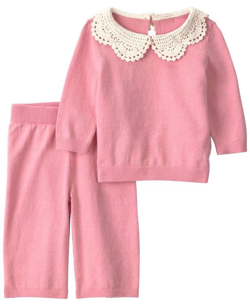 Carter's Baby Girls' Crochet Collar Sweater and Pants, 2-Piece Set