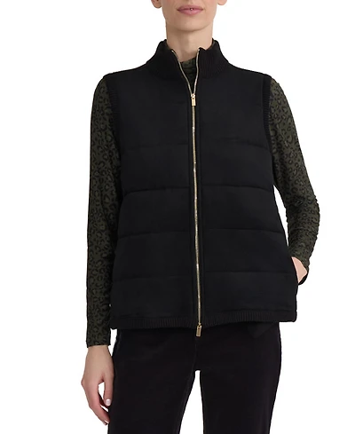 Jones New York Women's Padded Faux-Suede Collared-Neck Zipper Vest