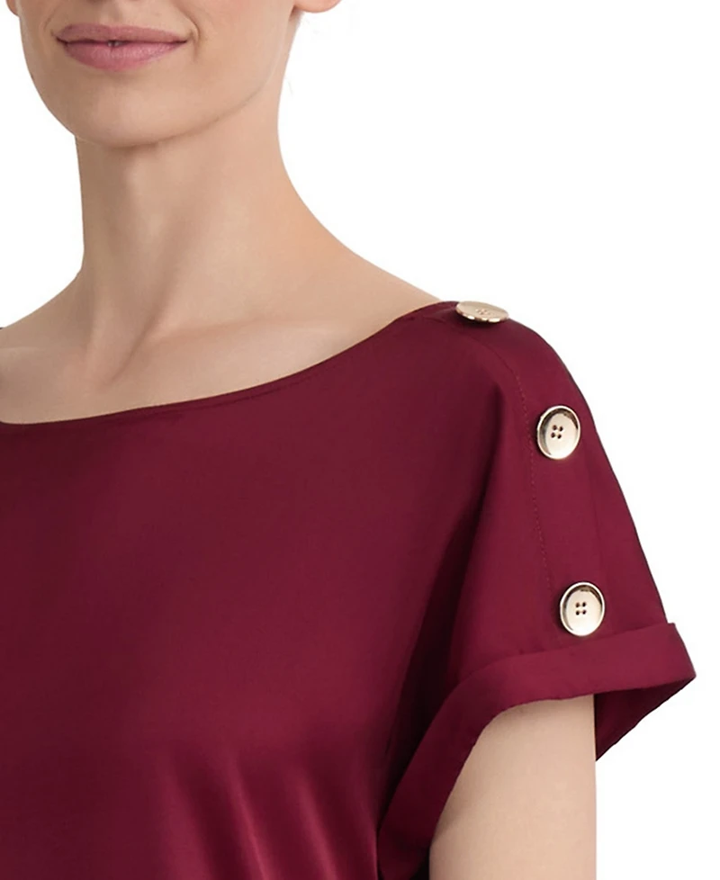 Jones New York Women's Montreal Satin Shoulder Button Detail Blouse