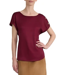 Jones New York Women's Montreal Satin Shoulder Button Detail Blouse