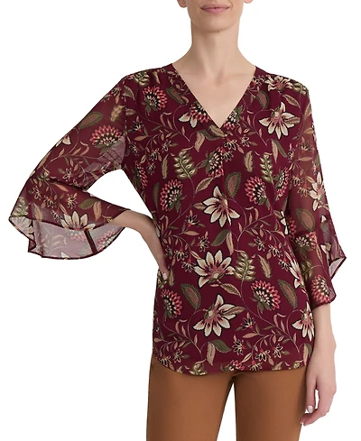 Jones New York Women's V-Neck Flutter-Sleeve Floral-Print Blouse