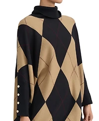 Jones New York Women's Argyle Turtleneck Poncho Pull-On Sweater