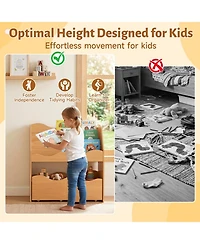 Sugift Kids Wooden Storage Organizer with 3-Tier Bookshelf and 2 Rolling Drawers for Kids Room