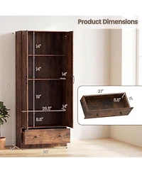 Sugift 72 Inch Tall Farmhouse Wooden Kitchen Pantry Cabinet with 2 Doors and Bottom Drawer
