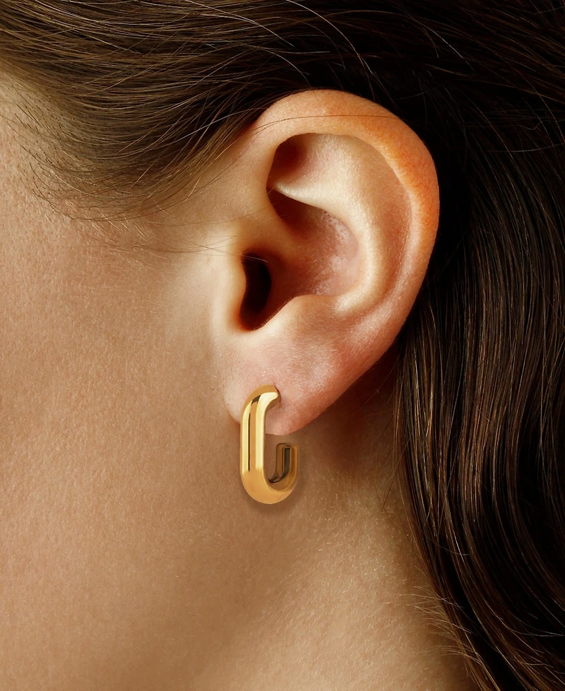 Macy's Sculptured Oval Tube J Hoop Earrings in 14k Yellow Gold