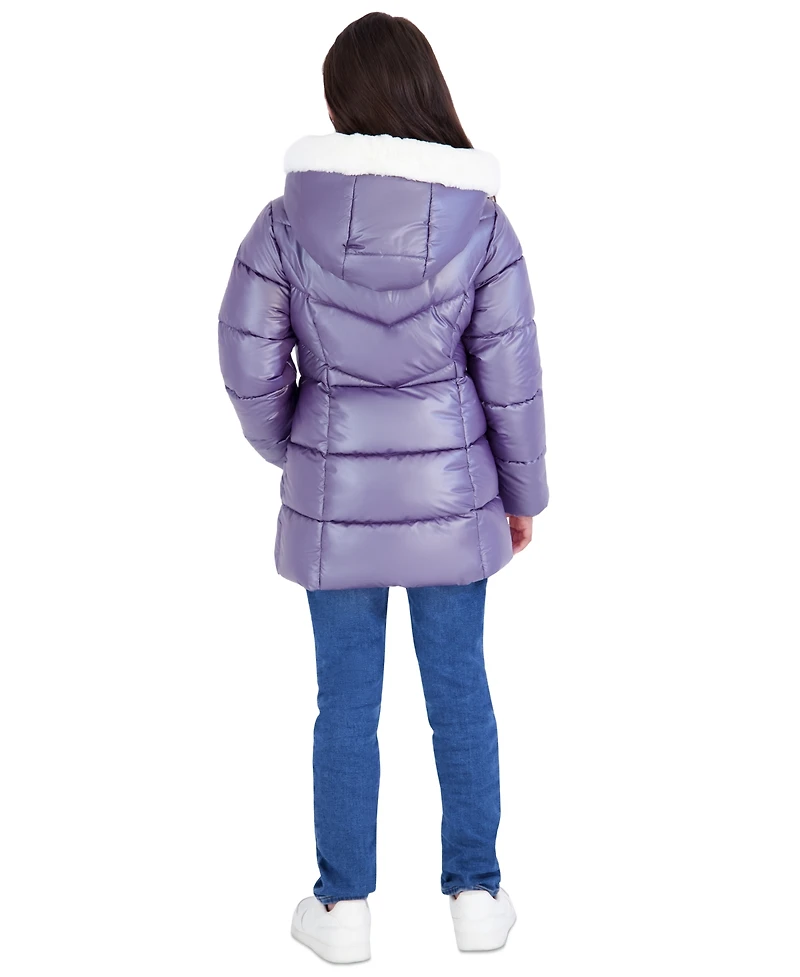 Michael Kors Big Girls' 2T-5T Pearlized Fabric Stadium Length Heavy Weight Jacket